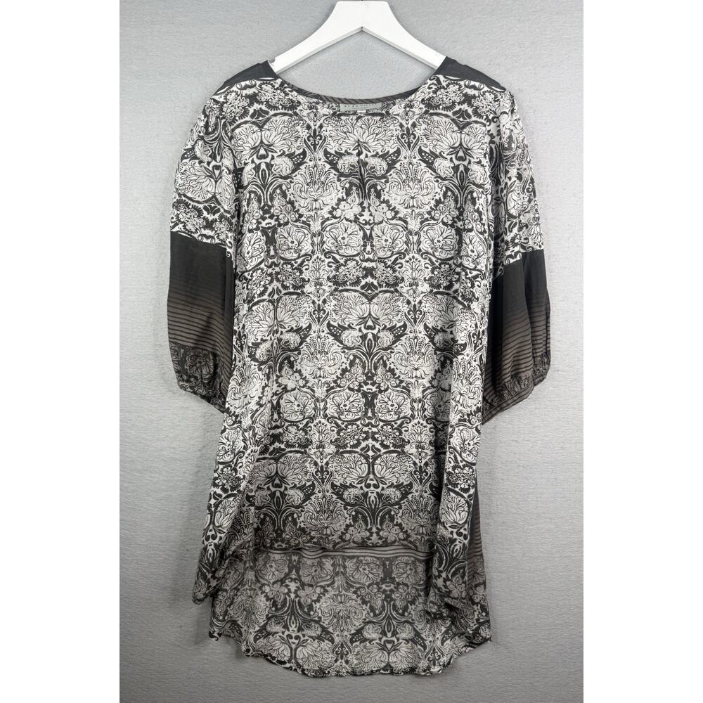 Bryn Walker Gray High Low Hem Tunic Womens L Silk Blend Boho Lagenlook Artsy